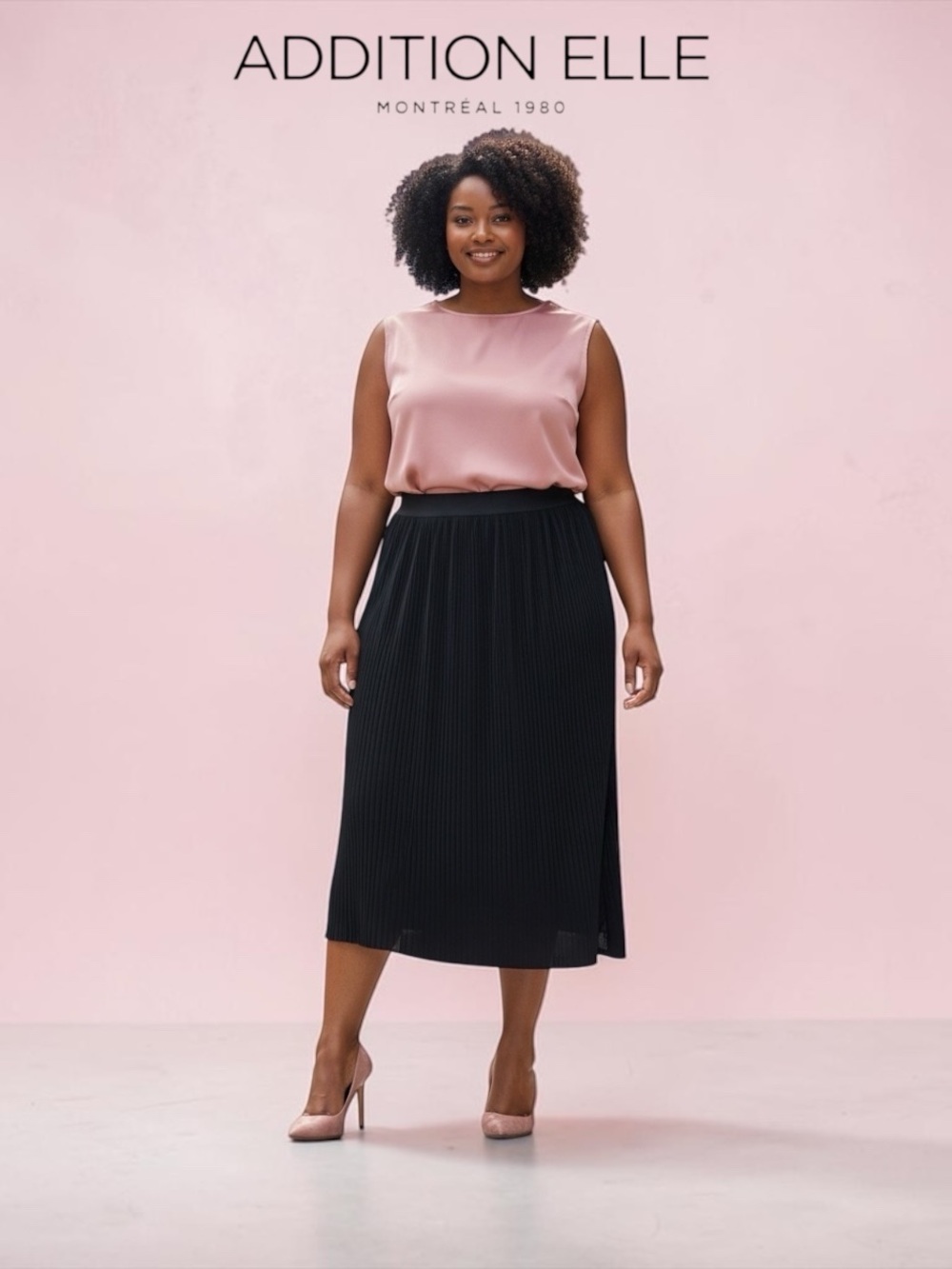 NEW, Addition Elle, Plus Size 2X, Black Pleated Midi Skirt Elastic Waist